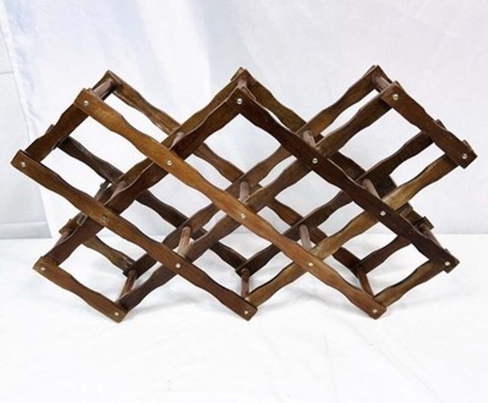 Vintage Wood Folding Accordion Expanding Wine Rack Holds 10 Bottles